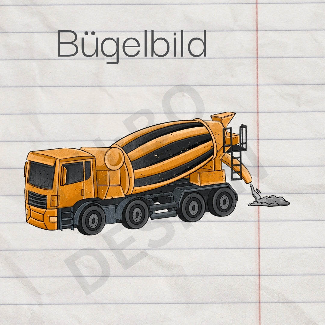 Betonmischer - Bügelbild, groß/maxi