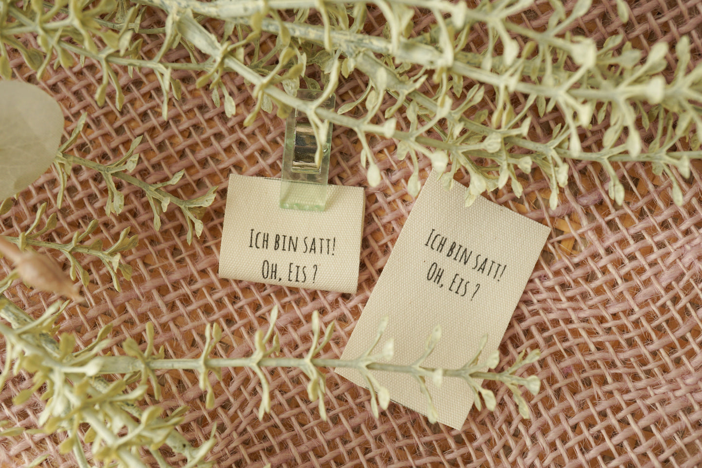 3er-Set Baumwoll-Label "Ich bin satt. Oh Eis!"