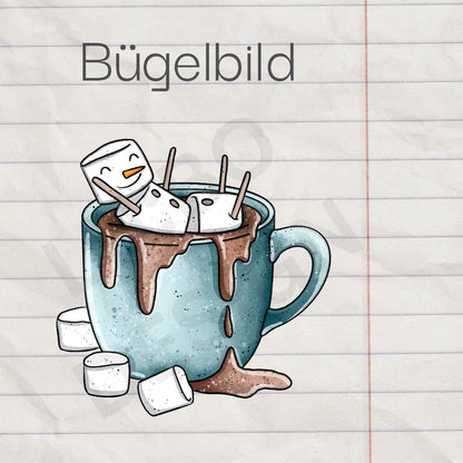 Schneemann Schokotasse - Bügelbild, klein