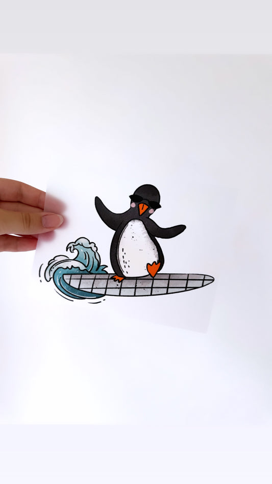 Surfing Pinguin #1 - Bügelbild, maxi