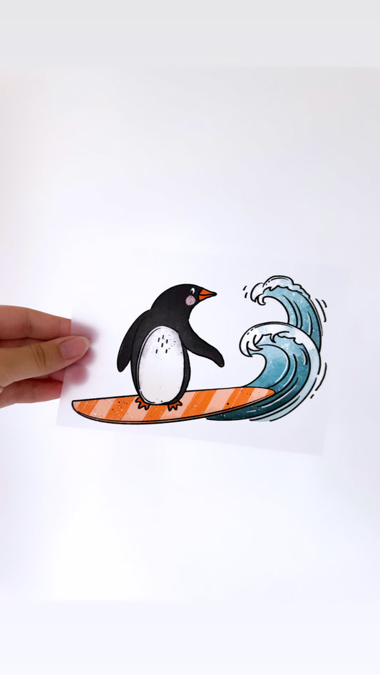 Surfing Pinguin #3 - Bügelbild, maxi