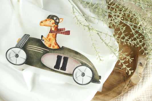 Giraffe am Start - Bügelbild, groß/maxi