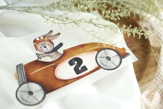 Hase am Start - Bügelbild, groß/maxi